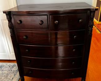 #88	6 Drawer curved Front Dresser w/carved Pineapple Column on Front - 36x20x43	 $225.00