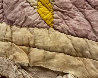 #189	quilt	Scrappy yellow muslin star quilt winter weight 57x75 as is base	 $65.00