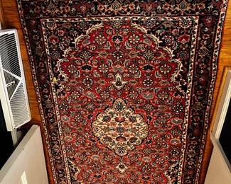 #127	Tomato Red and Navy Runner Hand-knotted Rug - 33x50 - 100% Wool	 $125.00