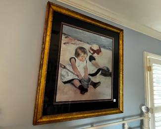 #90	Two girls playing in the Sand Framed Print - 34x31 	 $75.00