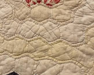 #191	quilt	Grandma flower garden quilt hand stitch as is stain 68x74	 $75.00