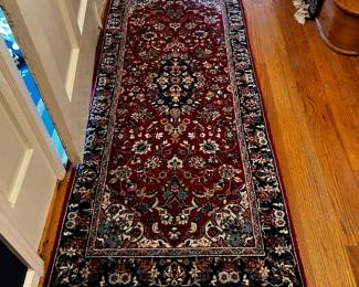 #126	Burgandy/Navy Hand-Knotted Rug - 100% Wool - 30x76	 $175.00