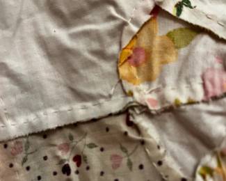 #186	quilt	orange white flower design hand stitch quilt top 62x68	 $35.00