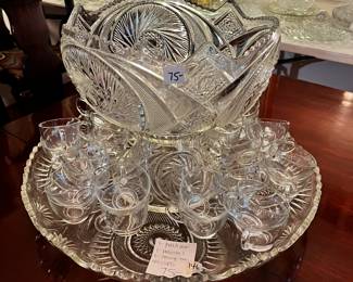 #146	Punch Bowl w/Stand and 24" Underplate w/mixed punch cups	 $75.00