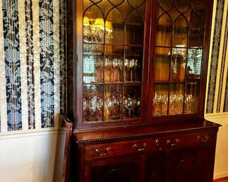 #2	antique China cabinet with 2 glass doors, 2 wood doors, 2 drawers, 3 wood shelves 53x19x36 to 89	 $400.00