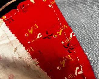 #185	quilt	scrappy hand stitch quilt top  with X design 70x92	 $30.00