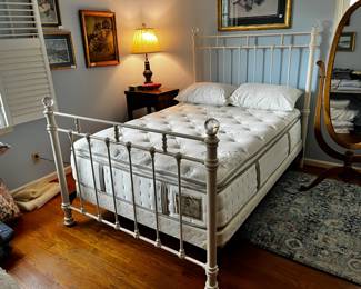 #84	White Cast Iron Full Size Bed w/Glass Ball Top w/stearns & Foster Mattress Pillowtop	 $275.00