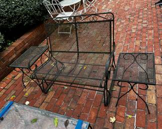 #55	Black Wrought Iron Glider - 40" Long w/2 wrought Iron Side Tables - Table - 18x14x18	 $100.00