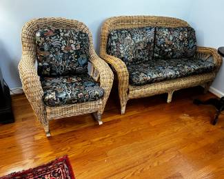 #109	Set of Real Wicker Loveseat (64" Wide)  and Rocker w/cushions - Upstairs - You move - 	 $175.00