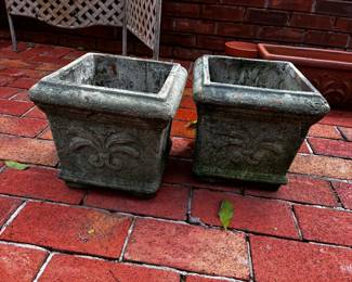 #46	Set of 2 Terrra Cotta Green Painted Pots - 9square 	 $40.00