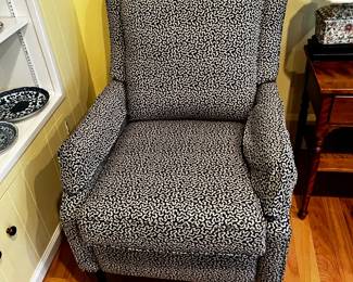 #26	Bassett Club Chair Recliner - Blue & White 	 $125.00
