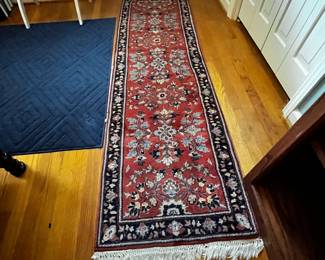 #103	Tomato Red and Navy Runner Hand-knotted Rug - 24"x 80" L	 $125.00