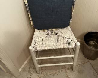 #122	Odd White Painted Ladder Back w/Rattan Seat w/cushion Chair	 $25.00