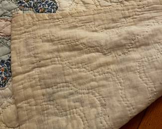 #191	quilt	Grandma flower garden quilt hand stitch as is stain 68x74	 $75.00