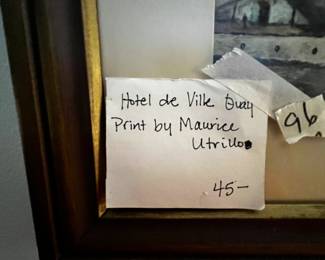 #96	Hotel De Ville Ovay Print by Maruice Utrillo - 18x15 Framed under Glass	 $45.00