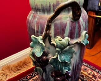 #9	purple and green ceramic lamp with a frog on grape vine 26" tall	 $200.00