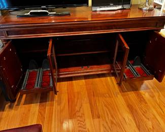 #35	Wood TV Center w/4 doors & w/pull out shelves & Electric plugs in back - 67x21x31	 $125.00