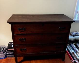 #118	Oak 3 Drawer Chest Antique - Hand Dove-tailed - 40x19x34 - upstairs - you move	 $125.00