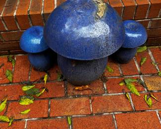 #58	Set of 3 Blue Ceramic Mushrooms - 15"T, 9",9" Tall	 $40.00