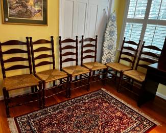 #116	Set of 6 Ladder Back Rattan Bottom Dining chairs	 $180.00