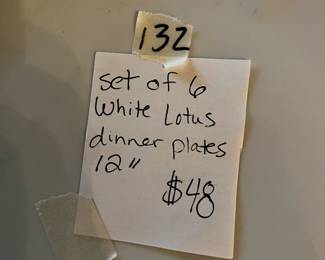 #132	Set of 6 White Lotus Dinner Plates - 12"	 $48.00