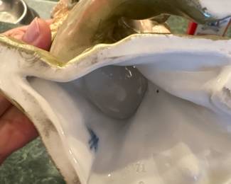 Antique Dresden Art Nouveau Porcelain Figurine (c.1890–1920). Picture 2 of 2.
Beautiful hand-painted German porcelain figurine featuring a flowing draped Art Nouveau maiden with wind-swept hair. Underglaze Dresden mark and impressed mold numbers on underside. Excellent detail and movement. Fine display condition.  
Price: $150 
Price: $150