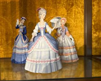 These are Lenox porcelain figurines from the Lenox Collections line. All from Japan. Picture 1 of 3. The underside photo confirms:
Fine Porcelain Sculpture – Designed and Imported Exclusively by Lenox Collections from Japan
The styles pictured include:
	•	First Waltz                                                                                              •	       Dance / court ladies
	•	Mother & child
	•	Victorian mother & daughter
	•	Parasol ladies
All in excellent condition.
Price: $120 or BO (all six pieces)