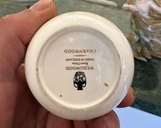 Wedgwood “Charmwood” Bone China Bud Vase (England). Picture 2 of 2
Bud vase with butterfly and botanical motif, stamped Wedgwood mark. Approx. 6” tall. Light surface chip on decoration.
Price: $10