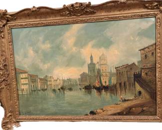 Vintage mid-century hand-painted oil on board depicting an old-world harbor scene, signed by the artist. Ornate gilt gesso frame with beautiful detail. Perfect for traditional or European-style interiors.
Excellent vintage condition.
Pickup only.
Price: $250 or BO