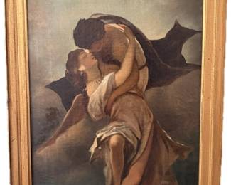 Antique Romantic Allegorical Oil Painting – Signed J. Engel – Angel & Maiden – 1890–1920.                                                Price: $275 (as is, uncleaned)