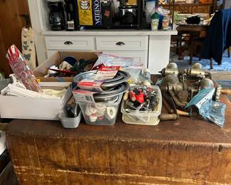 A true not-to-miss piece is this butcher block from a former Albion meat market.  Also available from the former market are meat cleavers, a cash register and scales, advertisements and lars-rendering presses.