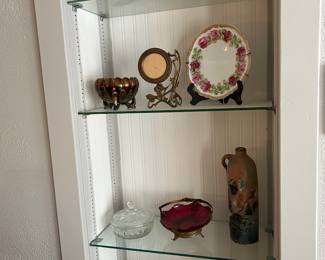 Eclectic mix of collectibles including sn art nouveau mirror.