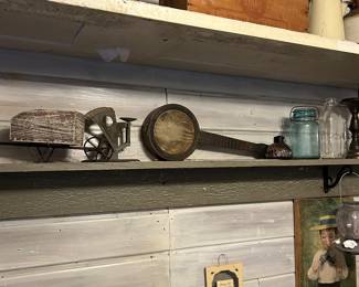 Old crate, ricer and other farmhouse items.