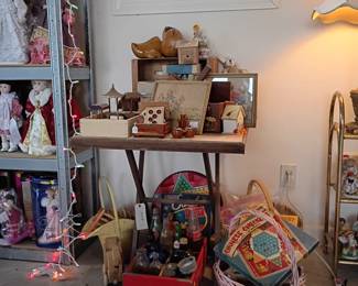 Antique and Vintage items, boxes, buttons, bottles and games.