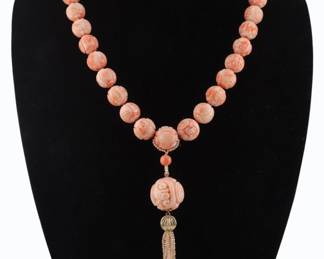 Chinese Coral, and Seed Pearl Necklace