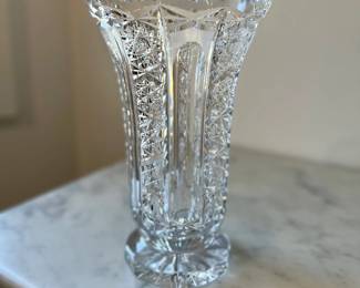 Vintage 1950s Crystal Vase, Deep Etchings