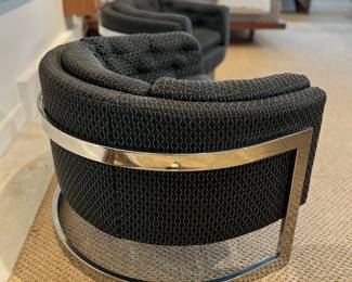 Mid Century Jules Heumann Chrome Cantilever Barrel Lounge Chairs, pair