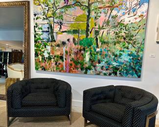 Mid Century Jules Heumann Chrome Cantilever Barrel Lounge Chairs, pair