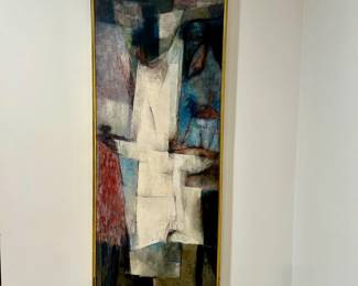 Mid Century William Pachner "Deposition" 1958, Oil on Masonite Board. Approx 19 1/8 “wide by 46 3/4” high, framed, rare in this vertical size.