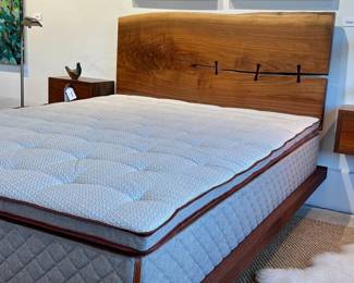 Custom Boyd & Allister Live Edge Walnut Queen Bed w/ Duxiana 1001 Mattress & Pad