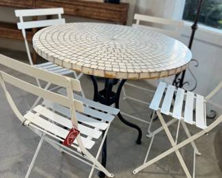 Marble Patio Table, (2) Sets of Fermob Bistro Chairs