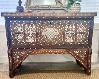 Rare Inlaid Antique Syrian Bridal Chest , 48 1/2" W x 34 3/4" H x 18 1/2" W