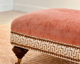 Antique Rose Velvet Ottoman, Nail Head Trim