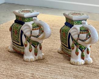 Ceramic Elephant Garden Stools, Pair on epic Merida Rug 10x10