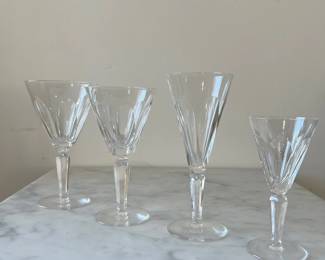 Waterford Crystal "Sheila" Waterford Goblets (8), (8) Wine Goblets, (6) Champagne (8) and (8) Sherry Glasses Sold in sets.