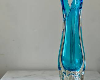 Vintage 1960s Archimede Seguso Art Glass Vase- Turquoise