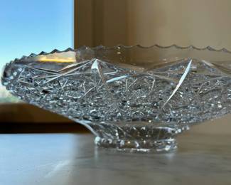 Vintage 1950s Crystal Bowl, Deep Etchings
