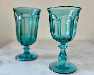 Vintage Water (background) Goblets (8) avail, and Wine (foreground) (11) avail . Turquoise Blue, sold individually
