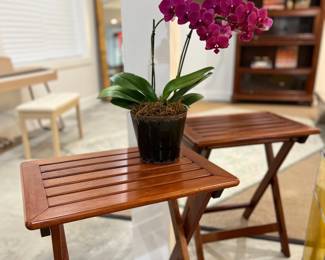 Levenger Cherry Wood Folding Tables, Live Orchid Arrangement