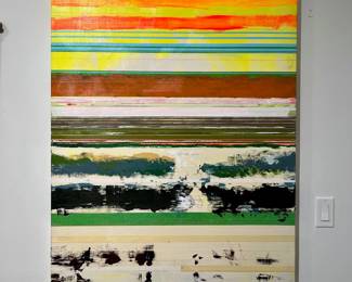 Stanley Boydston "Rincon Low Tide", 2021 (striped) / Mixed Media, 48x60 Acrylic, Tape, Cloth on Canvas, Wood Cradle